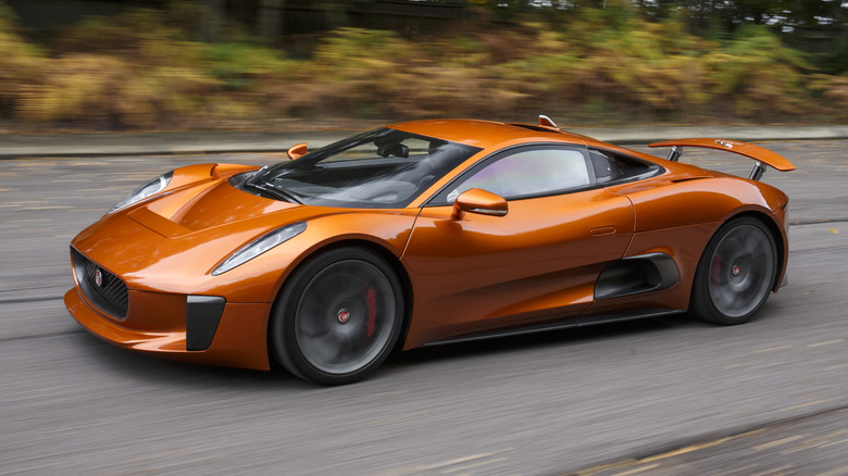 Orange Jaguar CX-75 from Spectre, on the road.