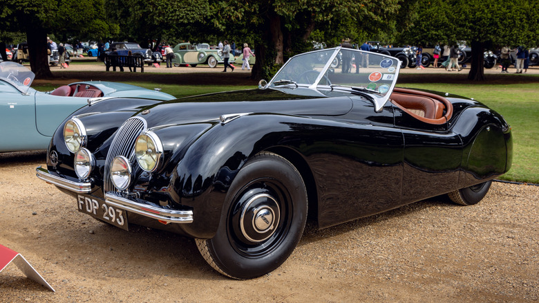 A Jaguar XK120 at the Hampton Court Palace Concours vintage cars event.