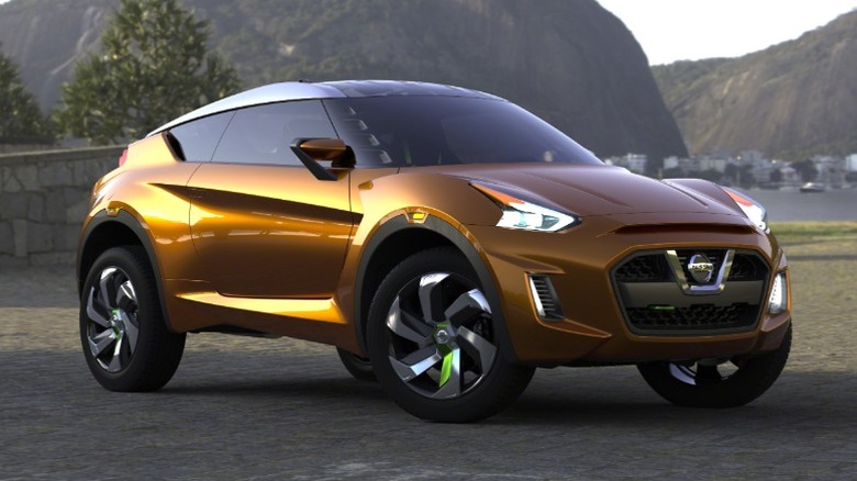 Nissan Extrem concept parked on cobbles with mountains in the distance