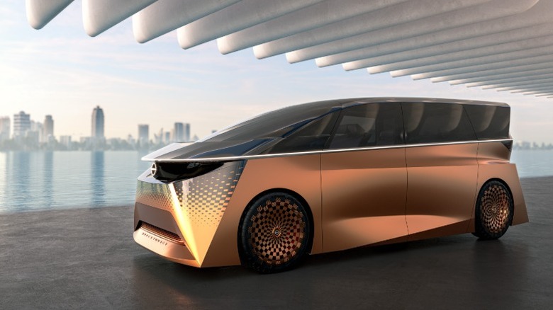 Rendering of Nissan Hyper Tourer concept in a futuristic city
