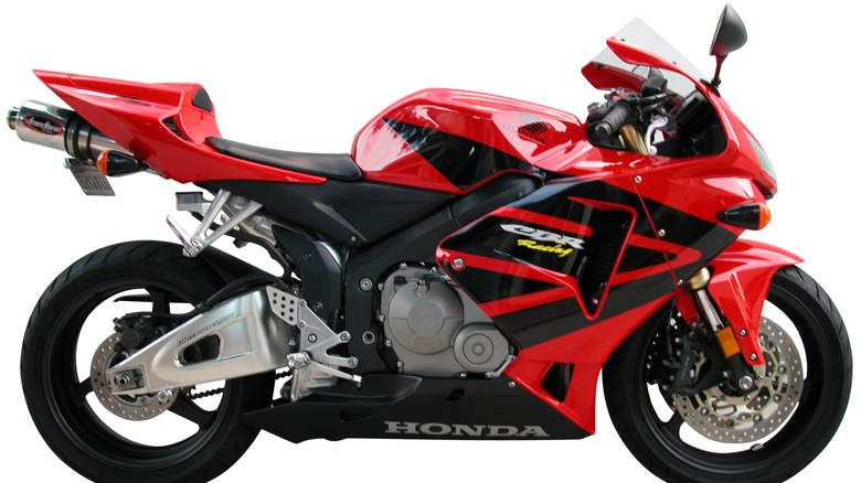 Honda CBR600RR on display in gray