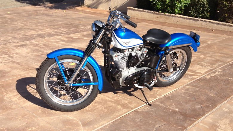 blue and white 1960 Harley-Davidson Sportster XLCH