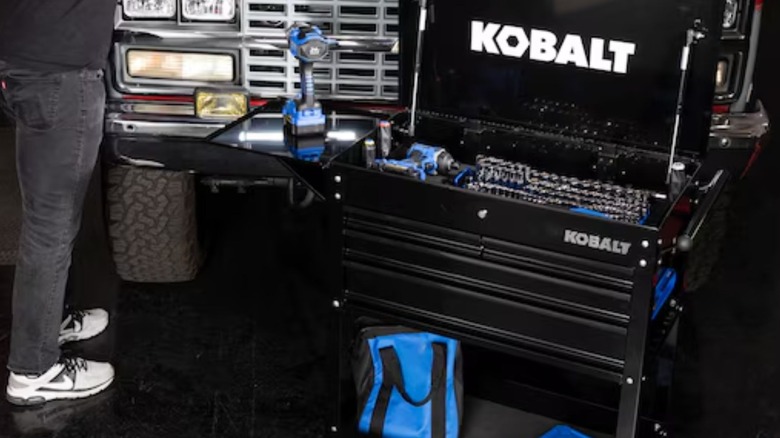 Kobalt 4-Drawer Rolling Tool Cabinet near vehicle