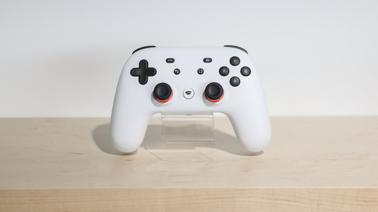 The Google Stadia controller standing on a table