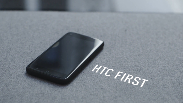 The HTC First phone lying on a flat surface