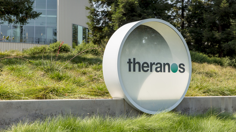 The Theranos Company logo on a sign outside of the office