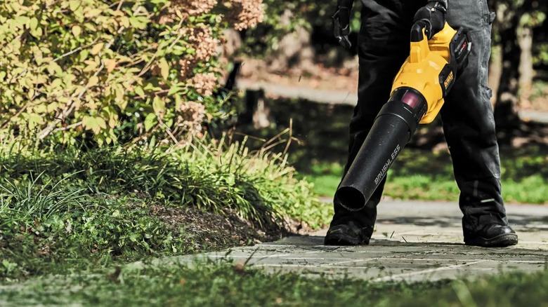 Person using DeWalt DCBL772B Battery-Powered Blower