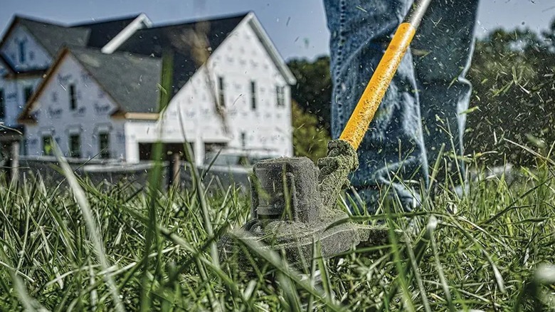 Person using DeWalt DCST970B String Trimmer on grass