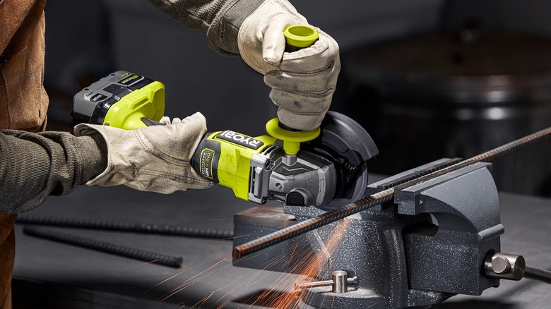 cutting rebar with Ryobi angle grinder