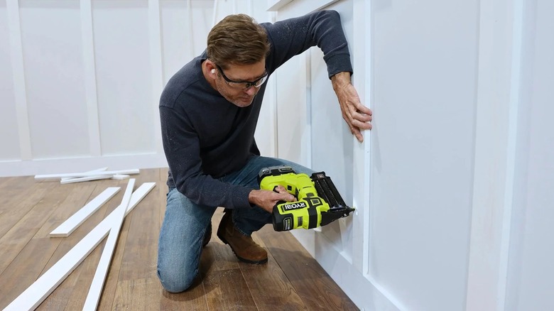 installing trim work with brad nailer