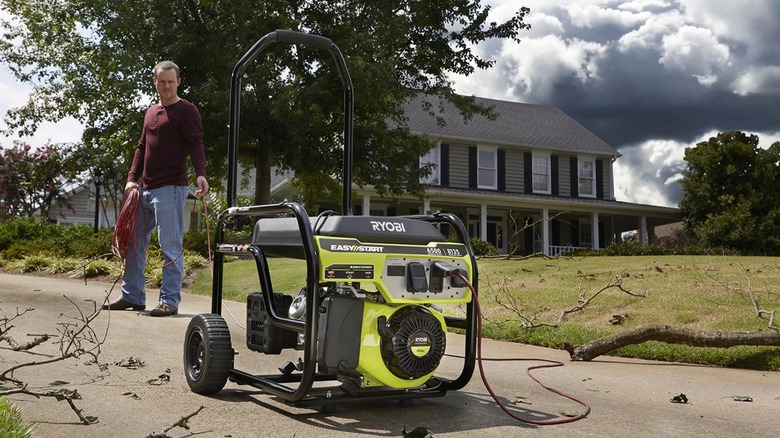 a Ryobi generator on driveway
