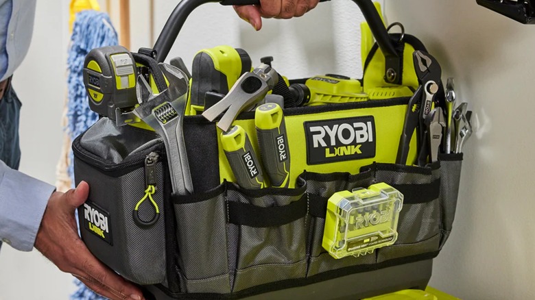 a Ryobi Link tool bag full of tools