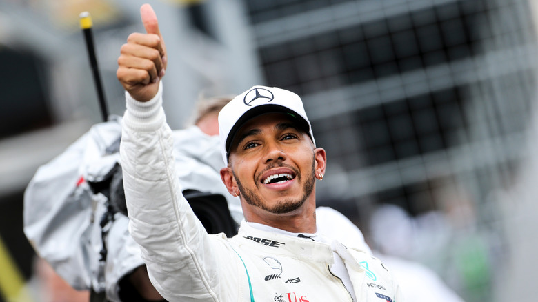 Lewis Hamilton giving a thumbs up