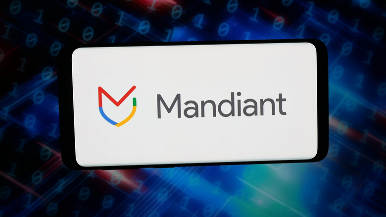 The Mandiant logo being displayed on a smartphone's screen.