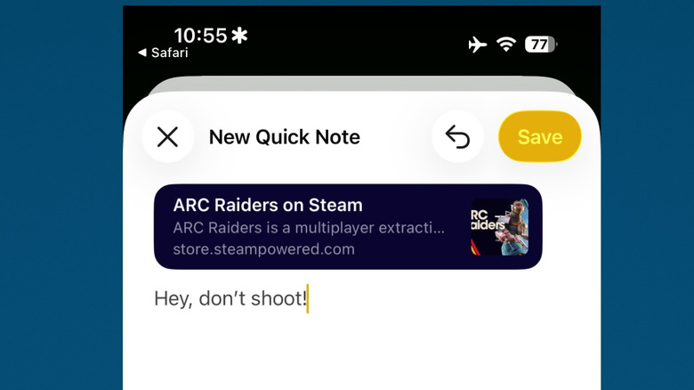 Making a quick note on the iPhone, blue background