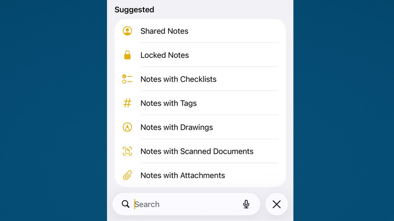 Searching for notes in Apple Notes on iPhone, blue background