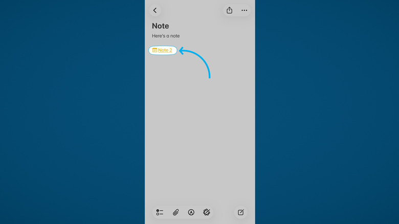 An example of a note link in Apple Notes on iPhone, blue background