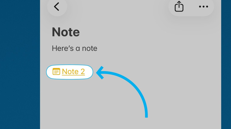 An example of a note link in Apple Notes on iPhone, blue background