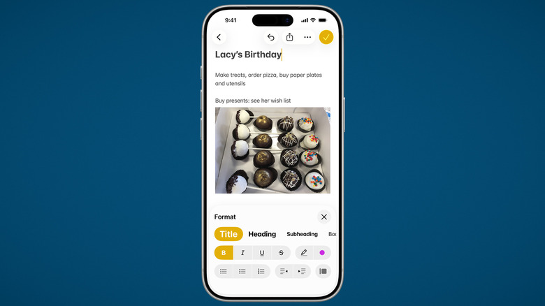 iPhone using Apple Notes, blue background