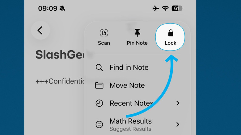 Locking a note in the Apple Notes app on iPhone, blue background