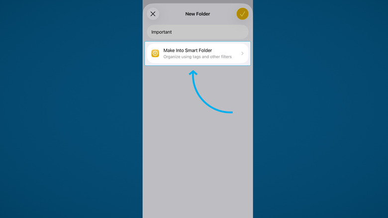 creating a smart folder on Apple Notes, iPhone, blue background