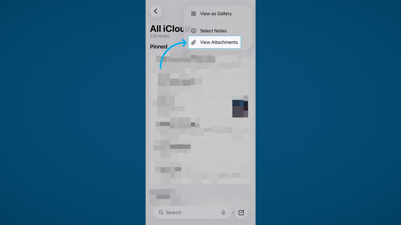 Looking at attachments in the Apple Notes app on iPhone, blue background