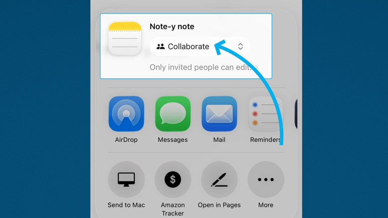 Creating a shared note in Apple Notes on iPhone, Blue background