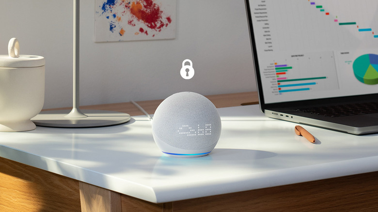 Echo device with a lock symbol above it