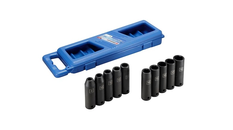 A JobSmart 1/2 inch Drive Deep Impact socket set (10 piece)