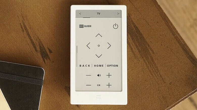 The Sony Huis E-Paper Remote Controller showing several buttons on its screen