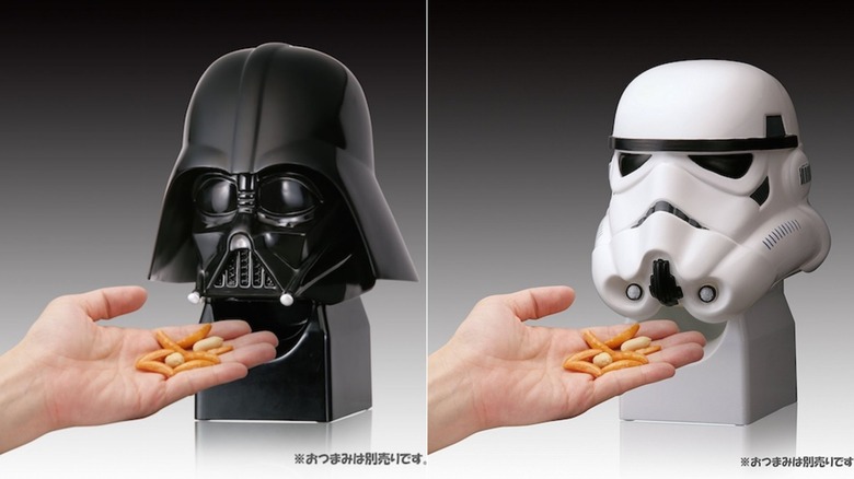 The Star Wars Helmet Snack Dispenser of Darth Vader and a Stormtrooper