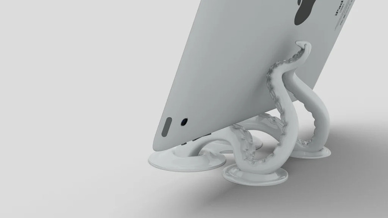 iPad on a stand that looks like octopus tentacles