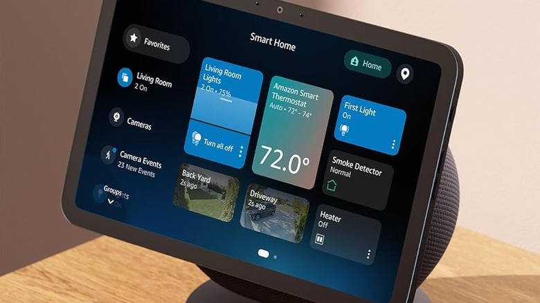 An Echo display with a smart home control interface.