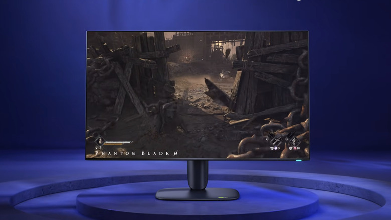 A screenshot from a PR video for the Alienware AW3226Q Monitor