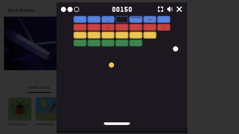 A screenshot of Google Block Breaker mid-round
