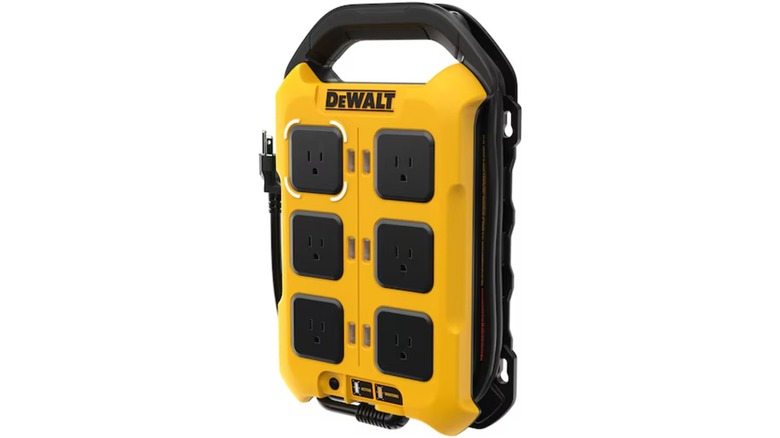 A yellow and black DeWalt power controller against a white background