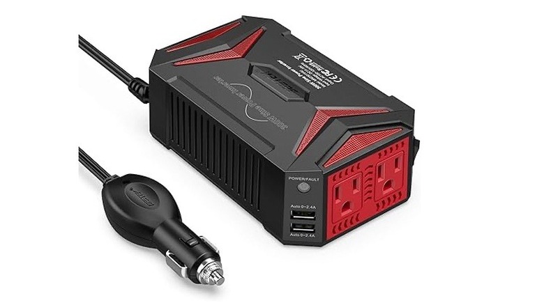 Power inverter with 12v plug on white background