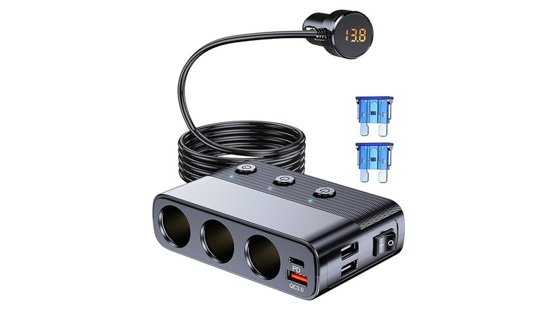 Cigarette lighter splitter with fuses on white background