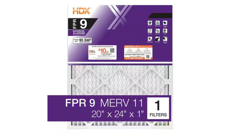 HDX FPR 9 Pleated Furnace Air Filter on display