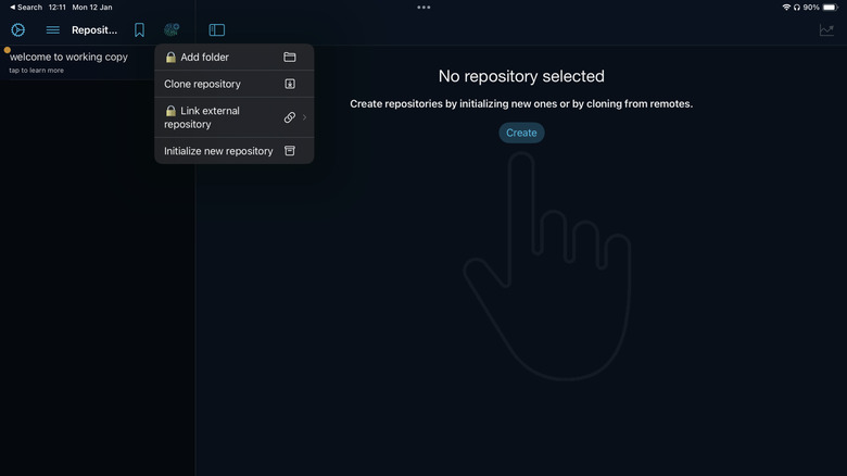 Working Copy app on an iPad