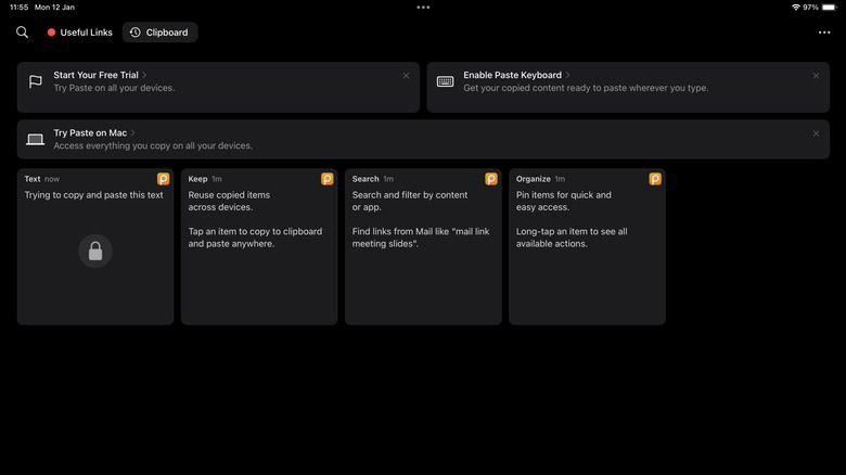 Paste Clipboard running on an iPad