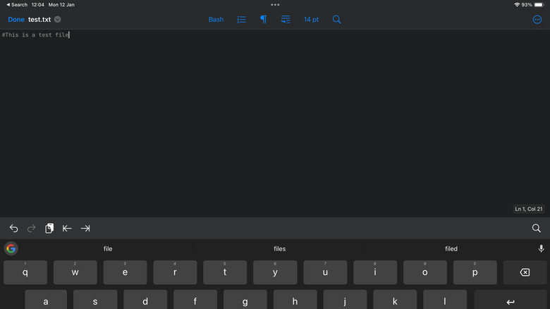Runestone text editor UI on an iPad
