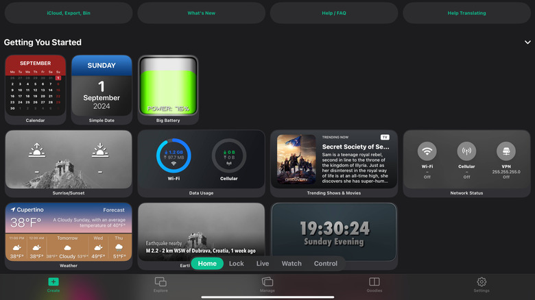 Widgy app running on an iPad