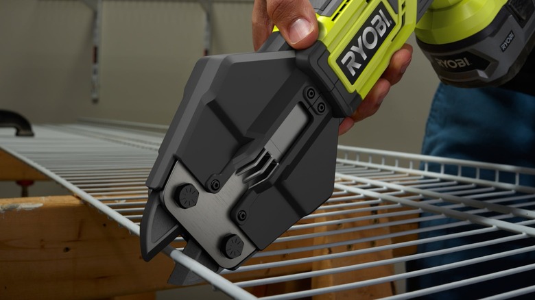 Cutting wire rack with Ryobi bolt cutters.