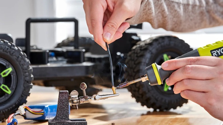 soldering parts with Ryobi soldering pen