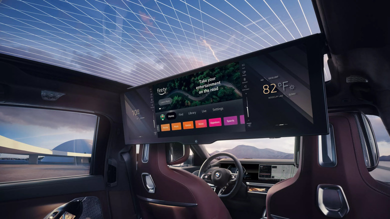 The rear infotainment display of the 2026 BMW 7 Series, as seen from the rear passenger seat