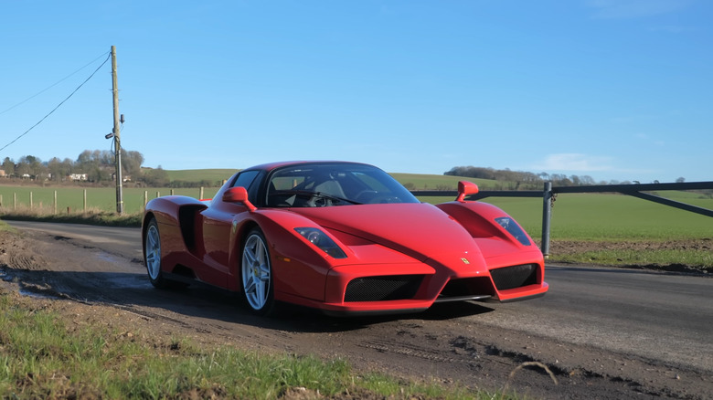 A red Ferrari Enzo Parked