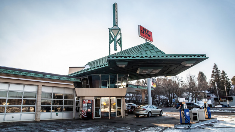 R. W. Lindholm Service Station on an icy day in Cloquet