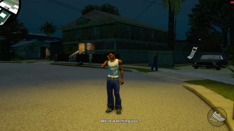 a screenshot of GTA: SA protagonist CJ on a phone call in Grove Street