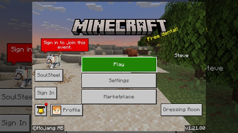 the Minecraft main menu